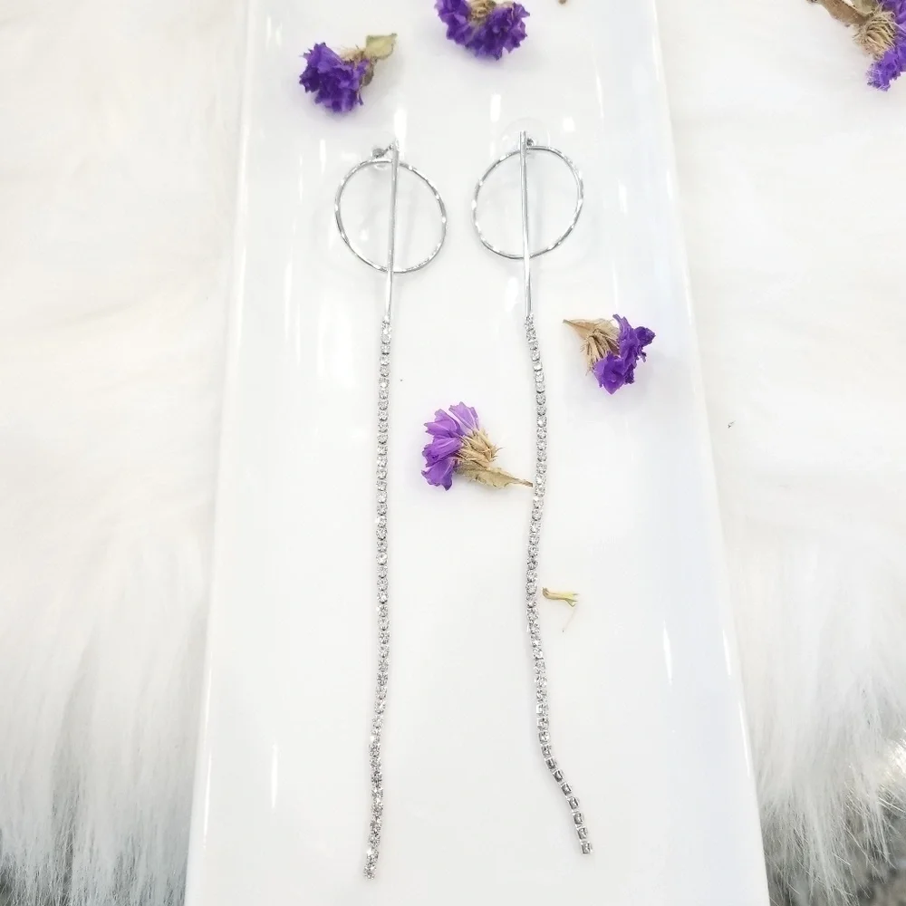 Silver dangily righnstone earrings